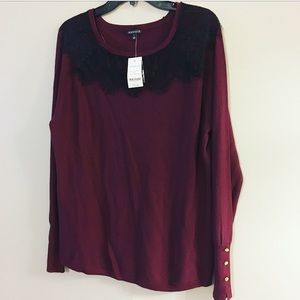 Hannah Maroon Long Sleeve top Size Large NWT